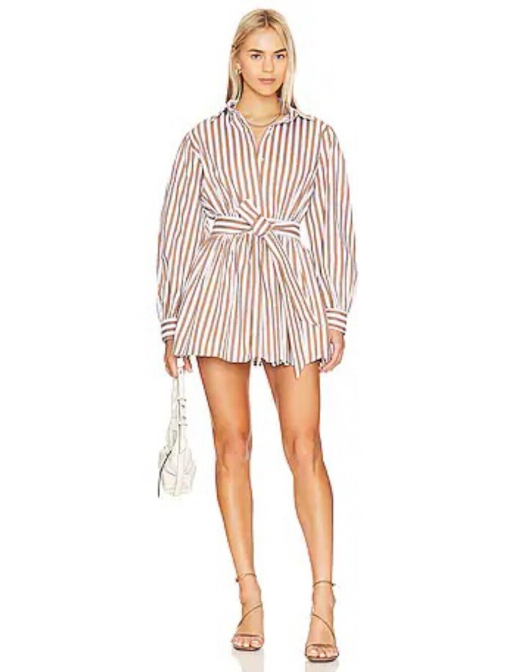 The Femm Silvia Collared mini Dress in Light Brown Stripe made in Columbia  XS
